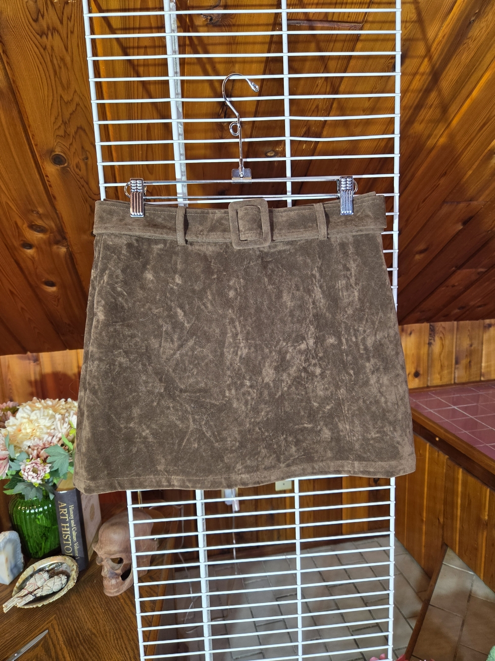 NWT Brown Faux Suede Belted Mini Skirt